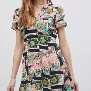 ASOS Postcard Print Button Through Mini Tea Dress